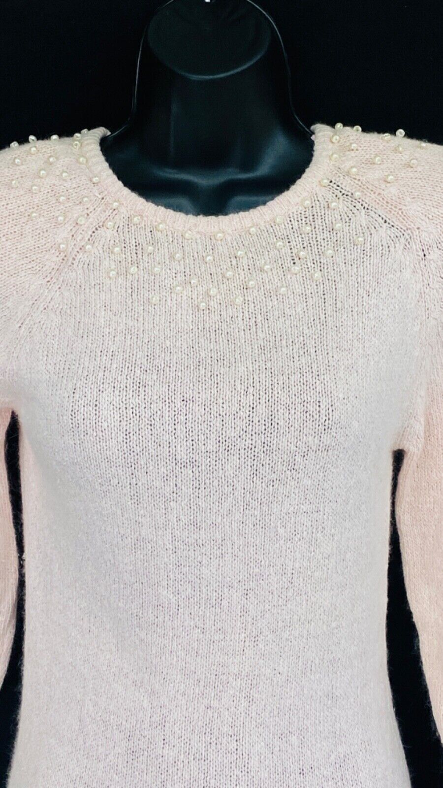 Vintage 1980s pink silk Angora knit dress, light long sleeve sweater pearls XS S
