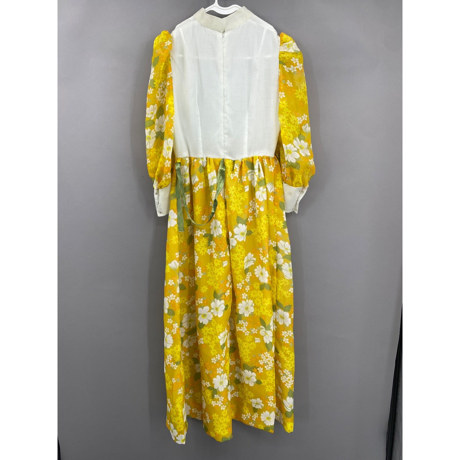 Vintage Flower Power Maxi Dress Womens Small Yellow Floral 70s Mod Psychedelic