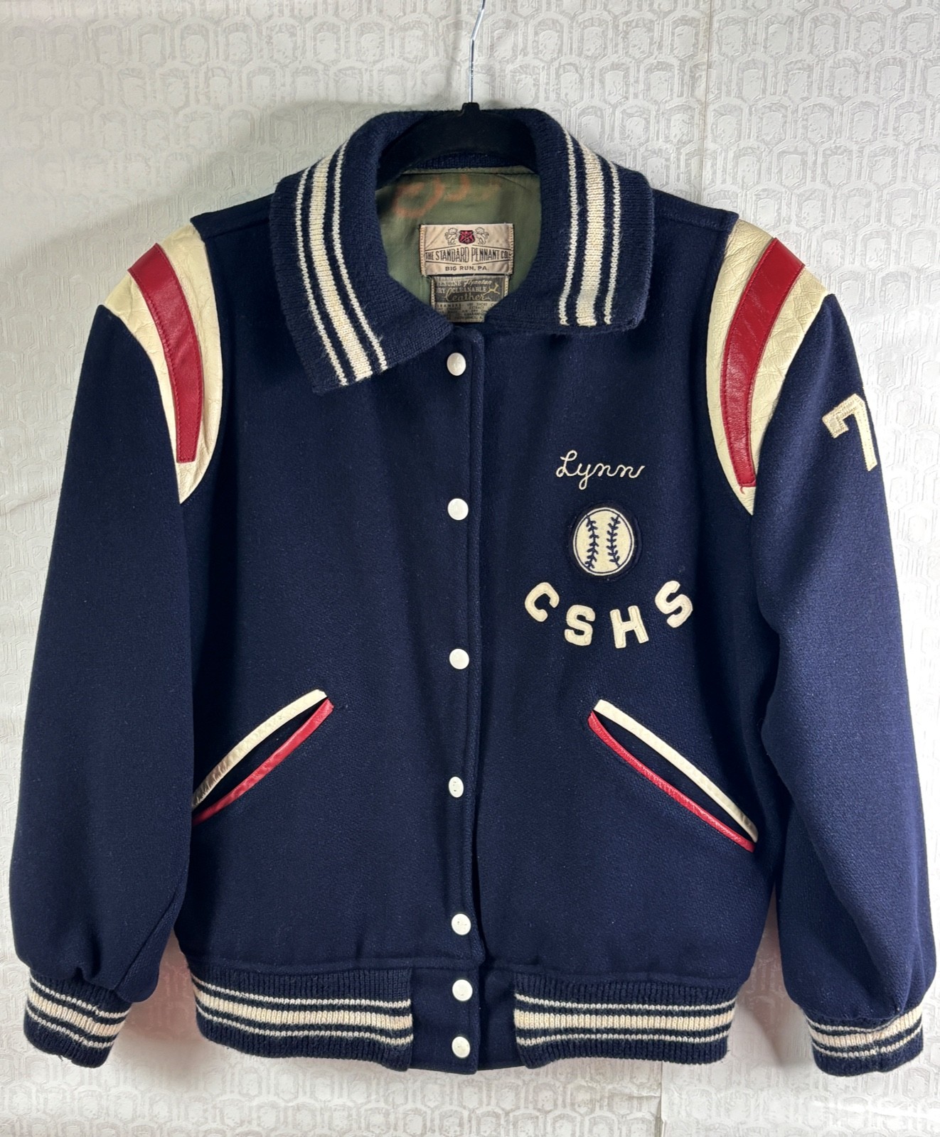VTG 70’S HIGH SCHOOL LETTERMAN BLUE VARSITY JACKET W/LEATHER GIRLS SOFT BALL*S/M