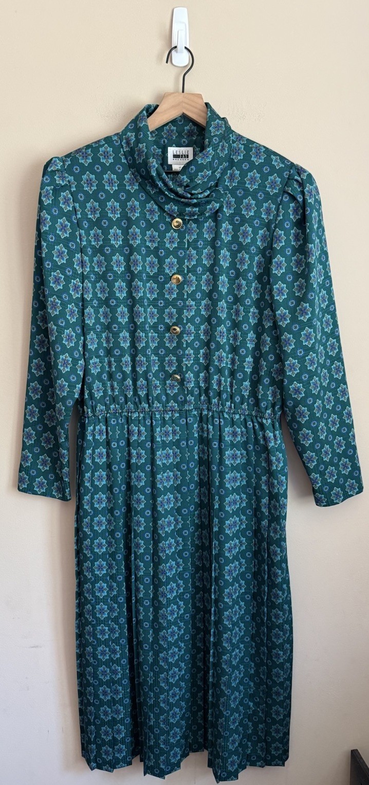 Leslie Fay Dress Vintage Shirt Paisley Print Size 18 Secretary Grandma 80s 90s