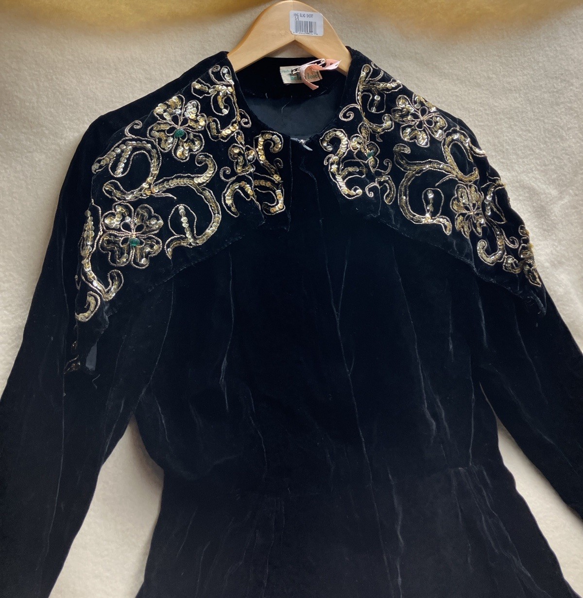 1950’s Helen Lobel Black Velvet Sequence Dress 16 Talon Zipper