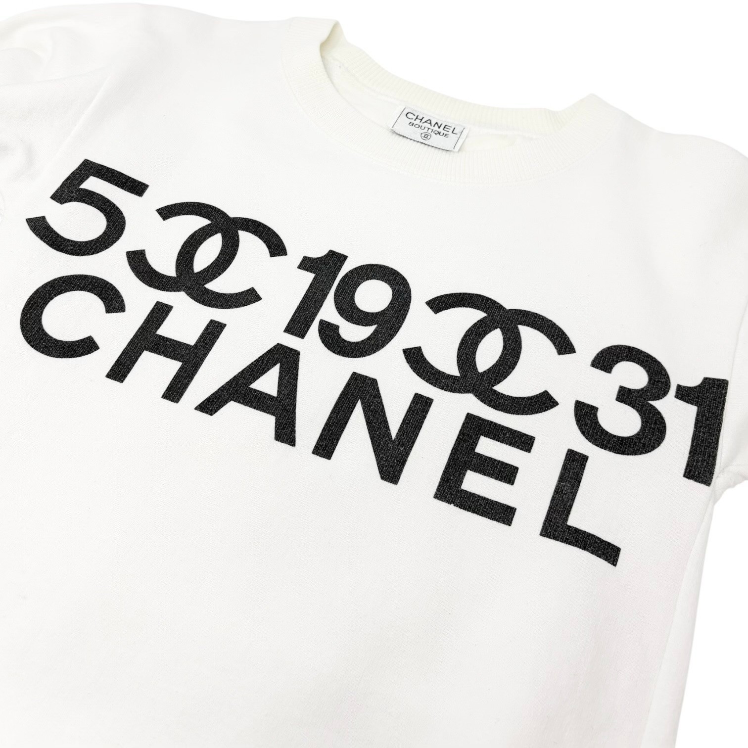 CHANEL Vintage CC Logo Sweatshirt Top White Black Cotton Long Sleeve 901974