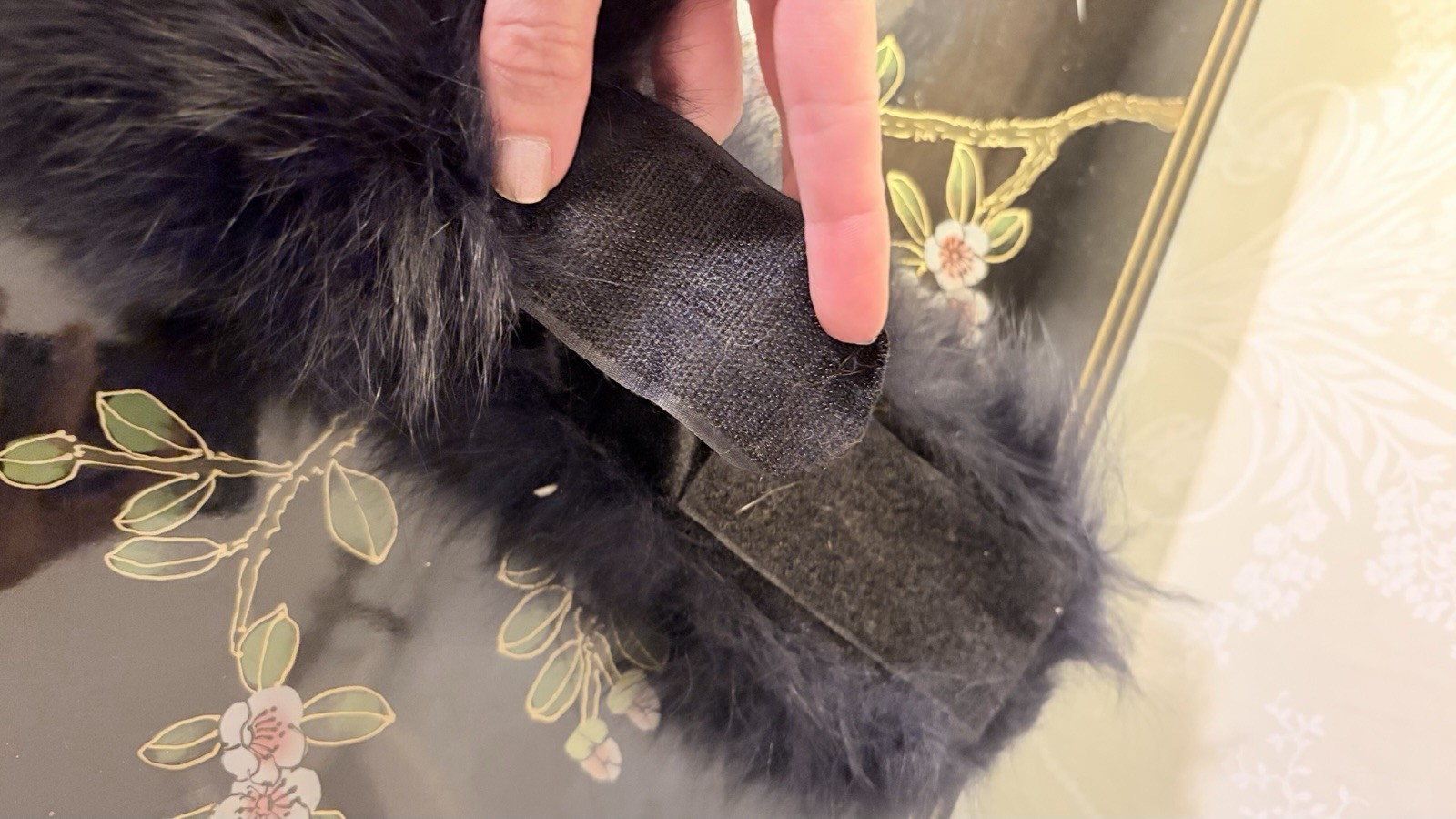 LIORAH Real DARK BLUE Fox fur headband hat, lined 23″ rhinestone band
