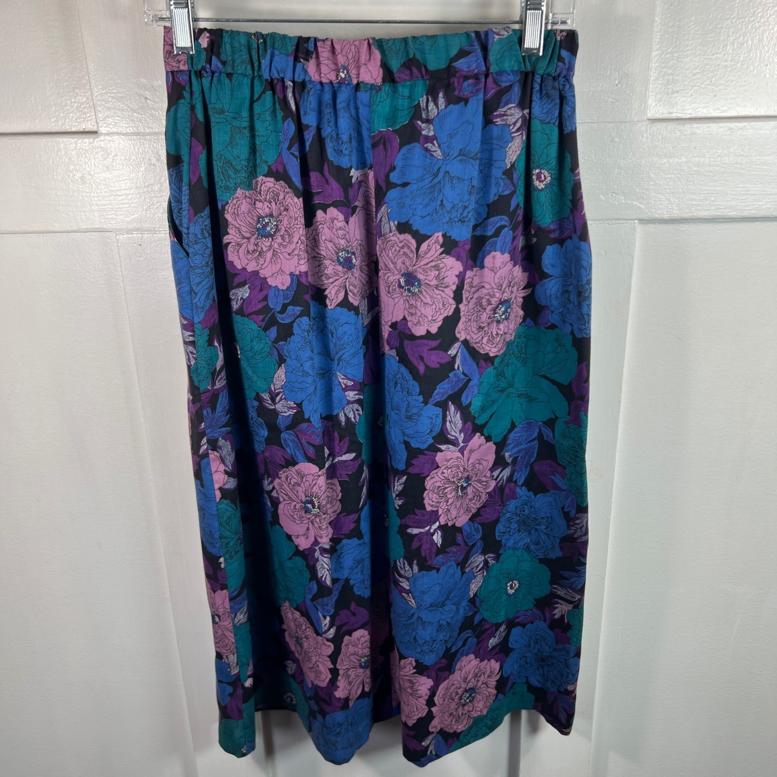Cape Cod Match Mates Vintage Floral Midi Skirt Blue Purple Teal VTG Size 10 USA