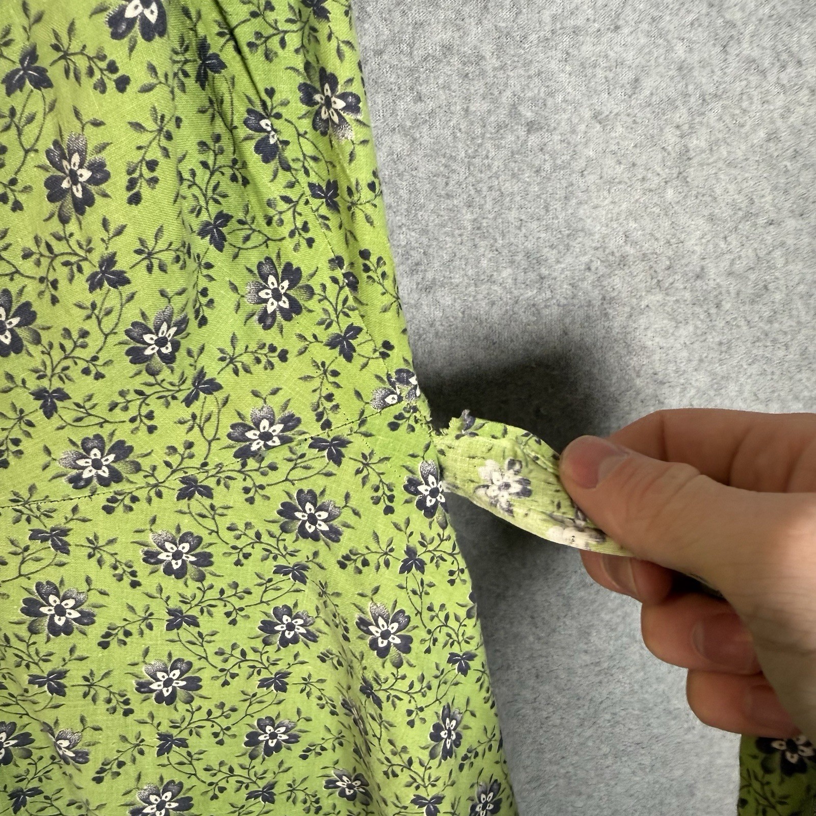 Vintage 70s Handmade Maxi Dress Womens Small Green Yellow Floral