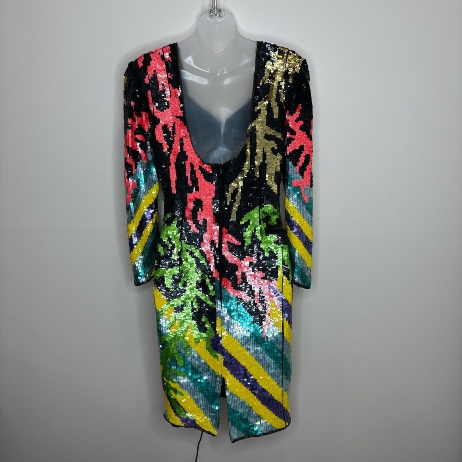 Vintage 80s fully Sequin beaded dress colorful abstract art to wear fits small
