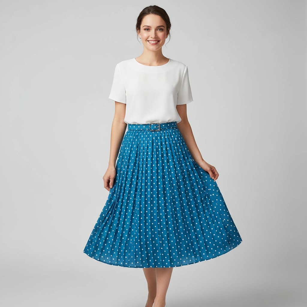 Vintage 80s Leslie Fay Petite Women’s Secretary Pleated Midi Dress Polka Dot 10