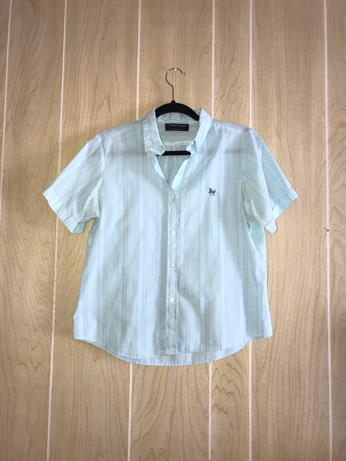 80’s Vtg Women’s Colorful Stripe Blue Top Shirt Hunter’s Glen Button Up Medium