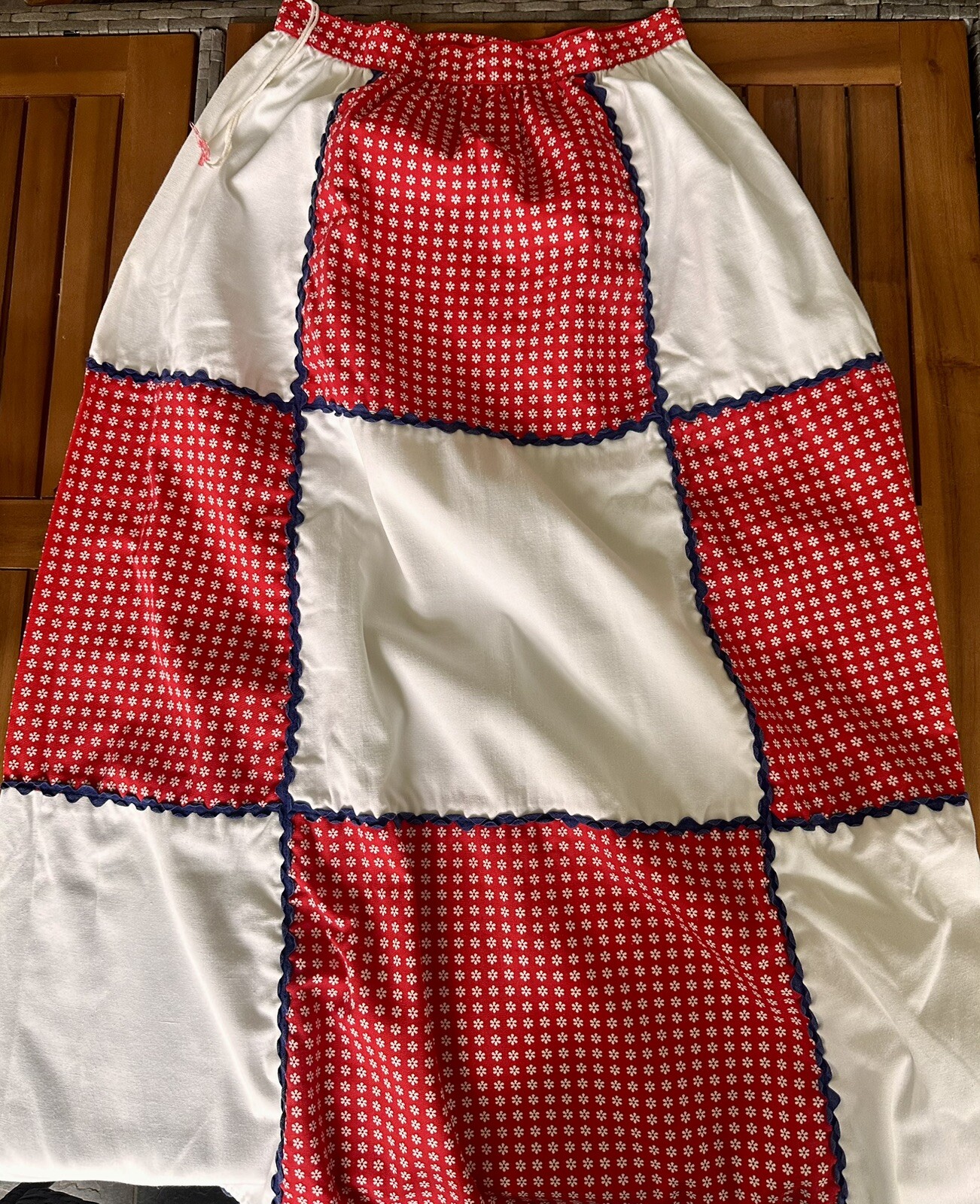 Vtg 70s Patchwork Red White Blue Prairie Skirt Boho Small w-27”