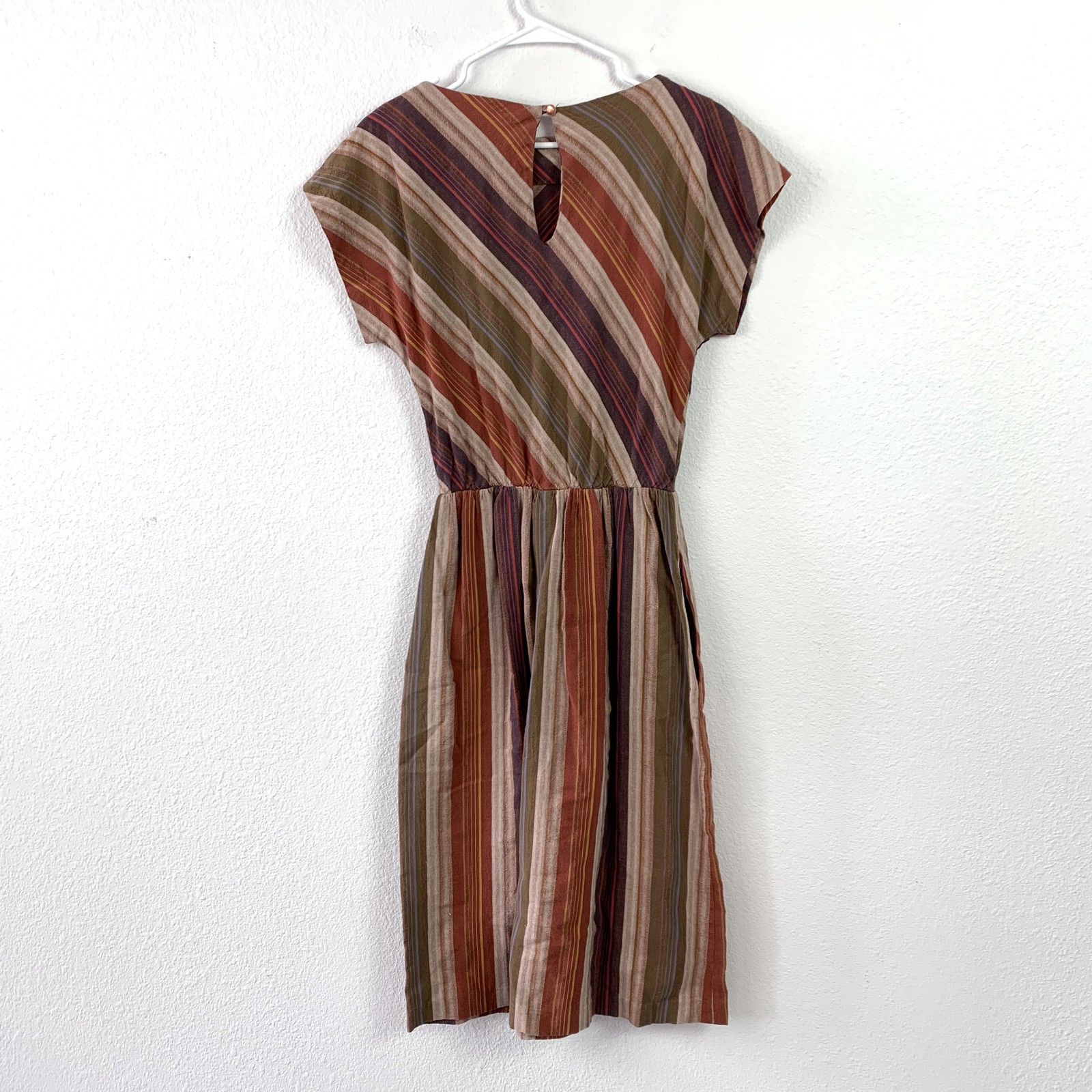 Michelle Stuart Vintage 70s 80s Striped Dolman Sleeve Cotton Midi Dress Size 6