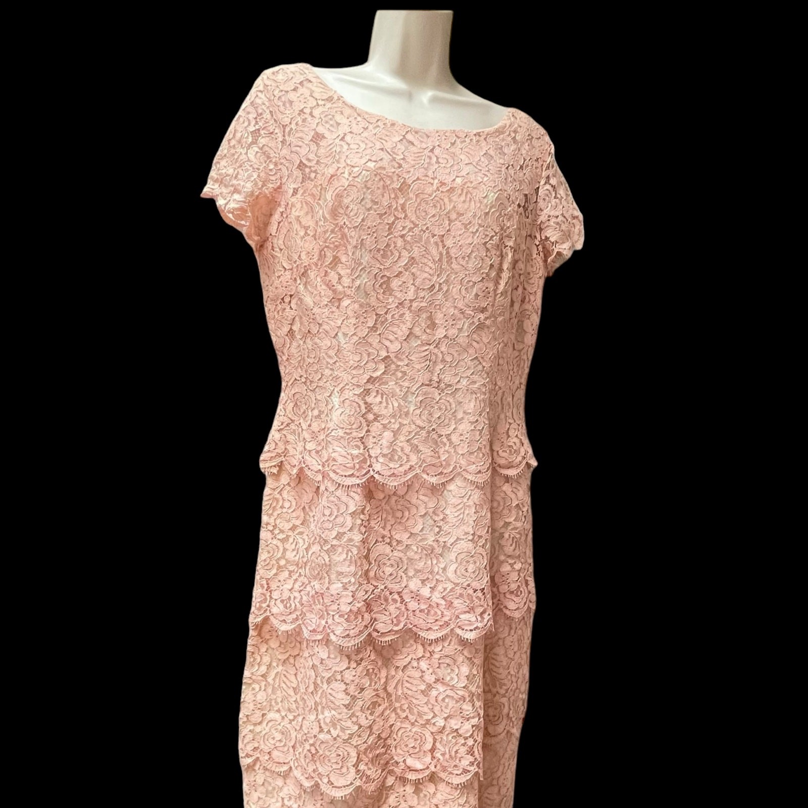 Cream Tiered Lace Lilli Diamond 1950’s Champagne Vintage Tea Dress Sz Medium