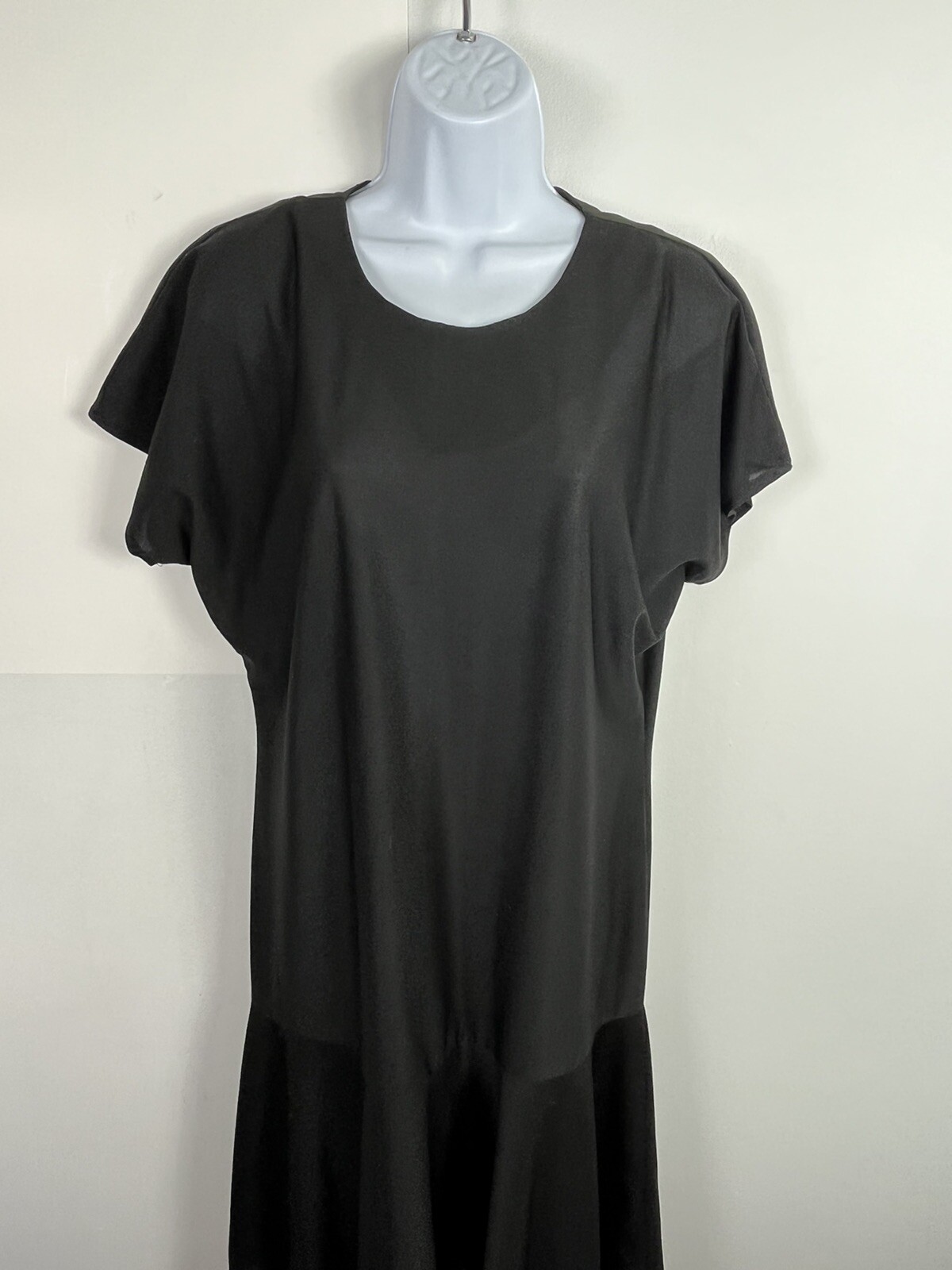 CB NY Black Ruffle Hem Short Sleeve Dress sz 10 Modern Minimalist Chic VINTAGE