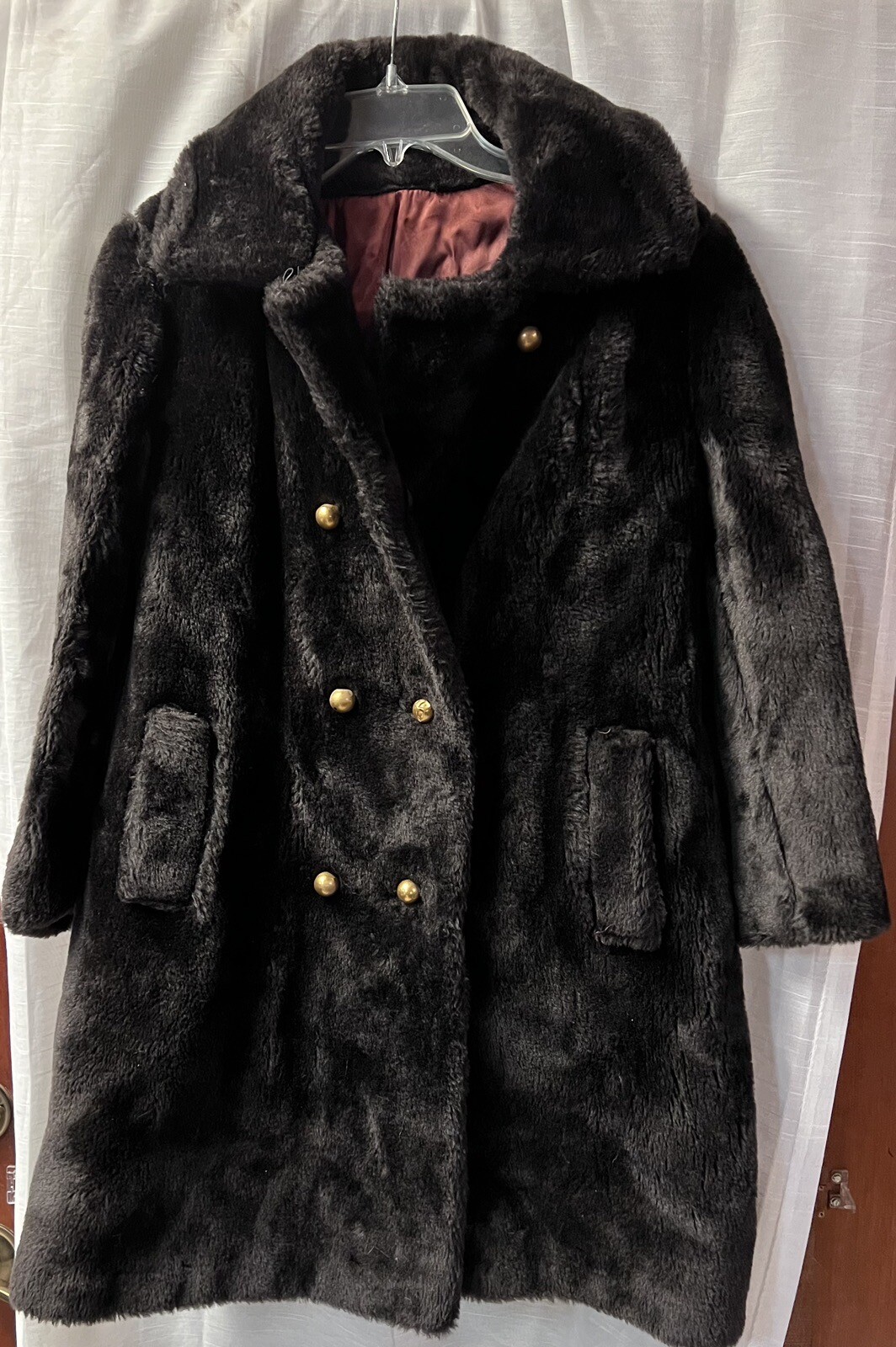 Vtg JR Bazaar Sears Dark Brown Faux Fur Mid-Length Lined Winter Coat Size 7