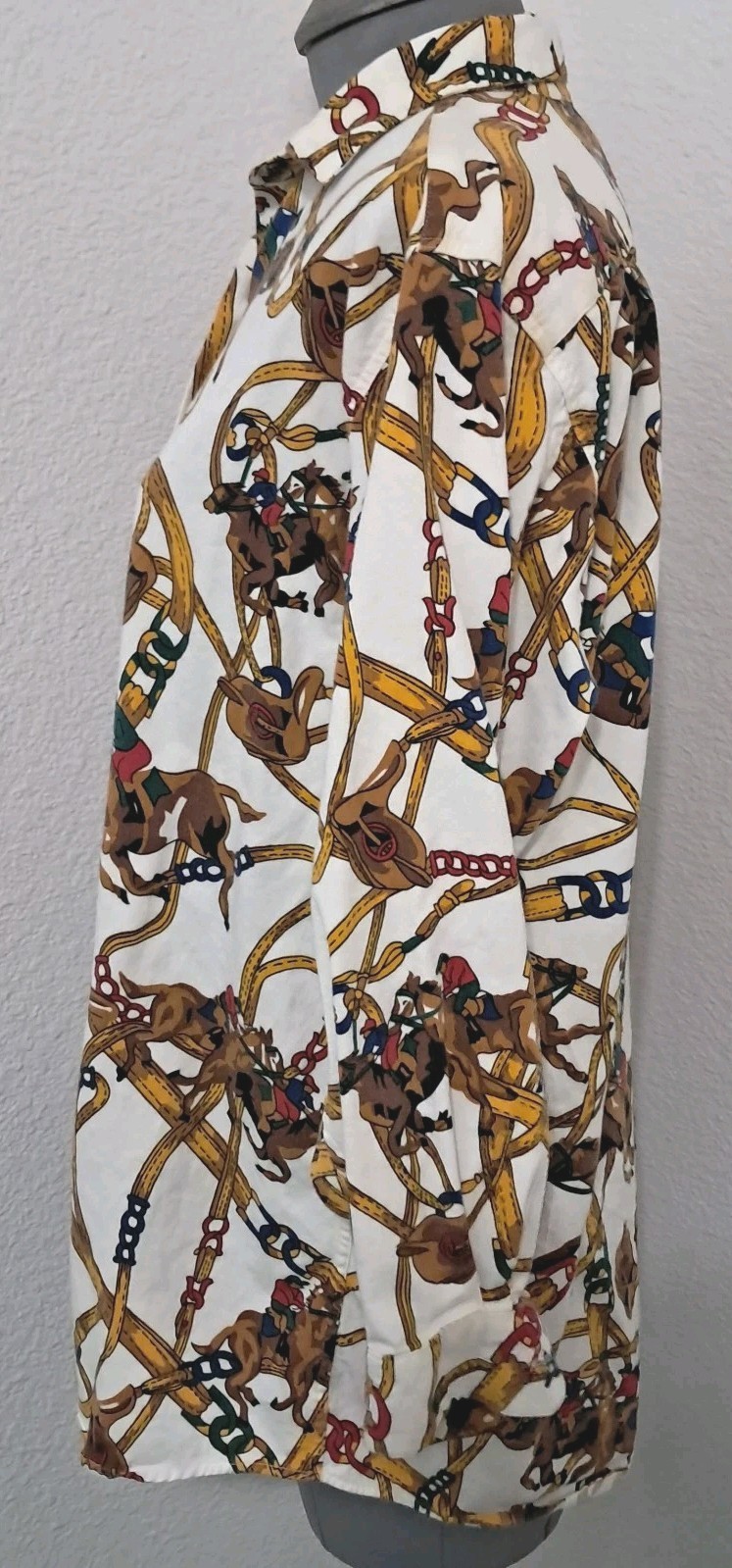 Vtg Cambridge Dry Goods Shirt 10 Equestrian Fox Hunt Dogs Horses Button Up