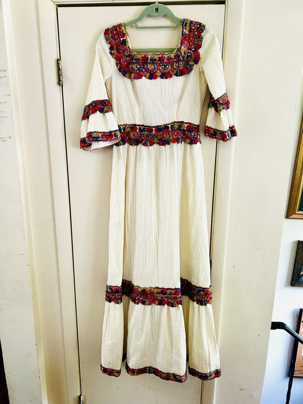 VTG 1960s Embroidered Festival Photo Shoot Mexican Folk Wedding Maxi Dress S