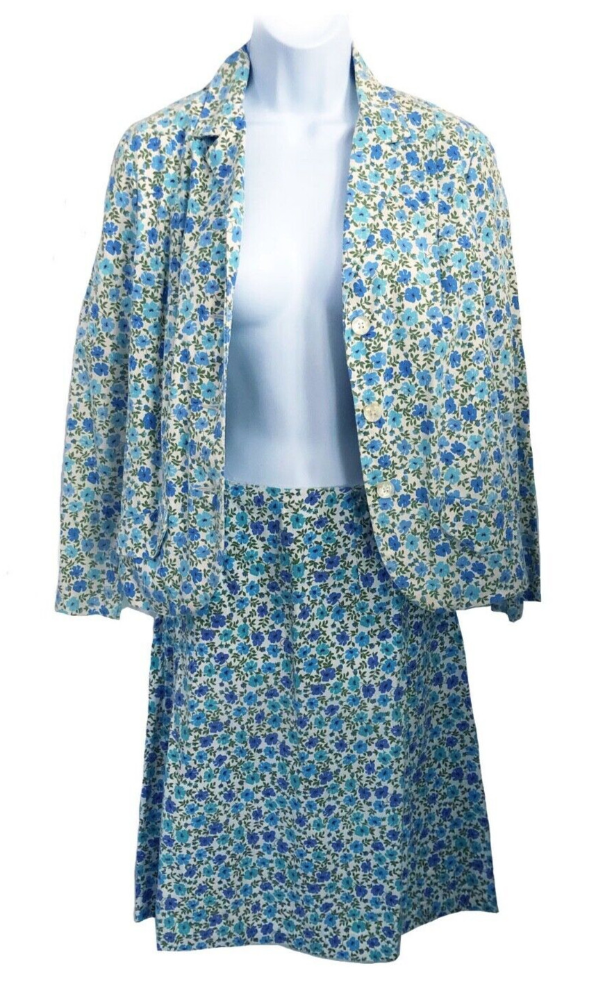 Century of Boston Classic Genuine 1960s VTG Blue Floral Preppy Cotton Suit SM
