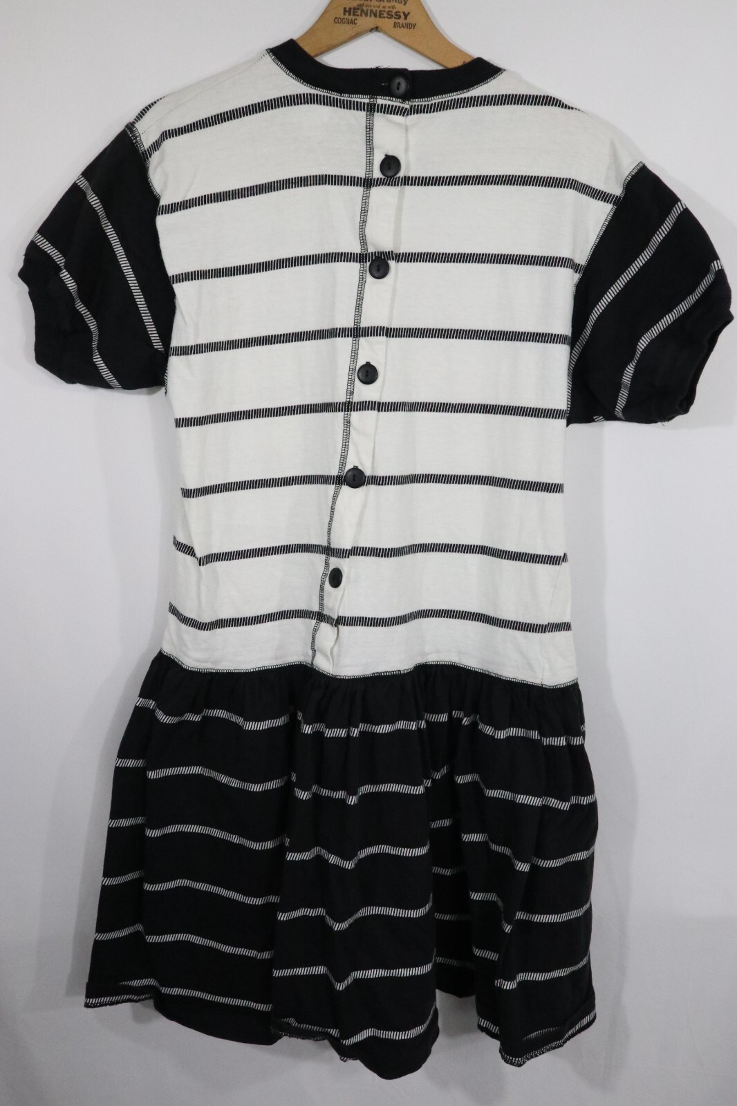 Vintage BDP Dress Black and White Stripes Drop Waist Cotton S USA Made 80s 90s
