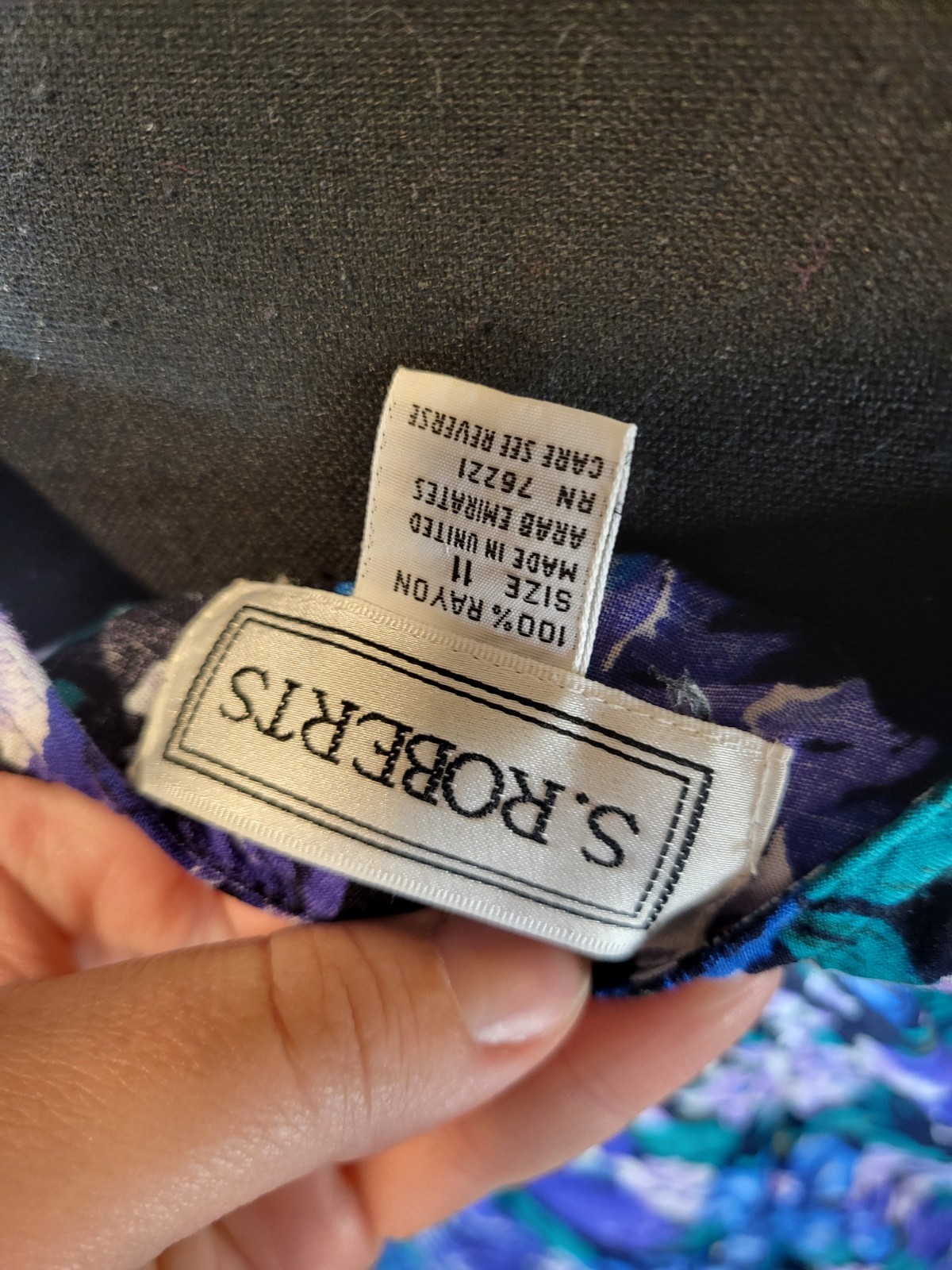 Vintage S Roberts Size 11 Dress Purple Green Blue Floral Button Front Sleeveless
