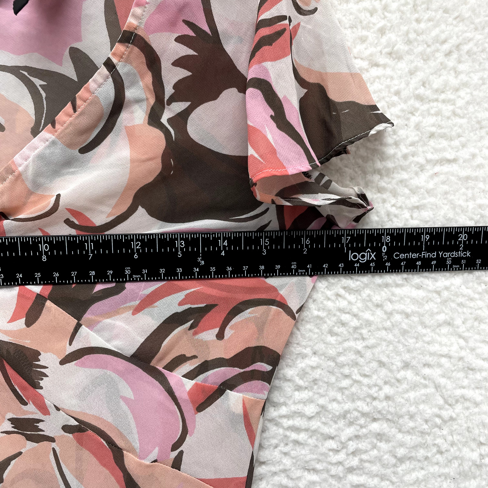 Y2K Vintage Mesh Top XS Pink Abstract Floral Pattern Corpcore Office Chiffon