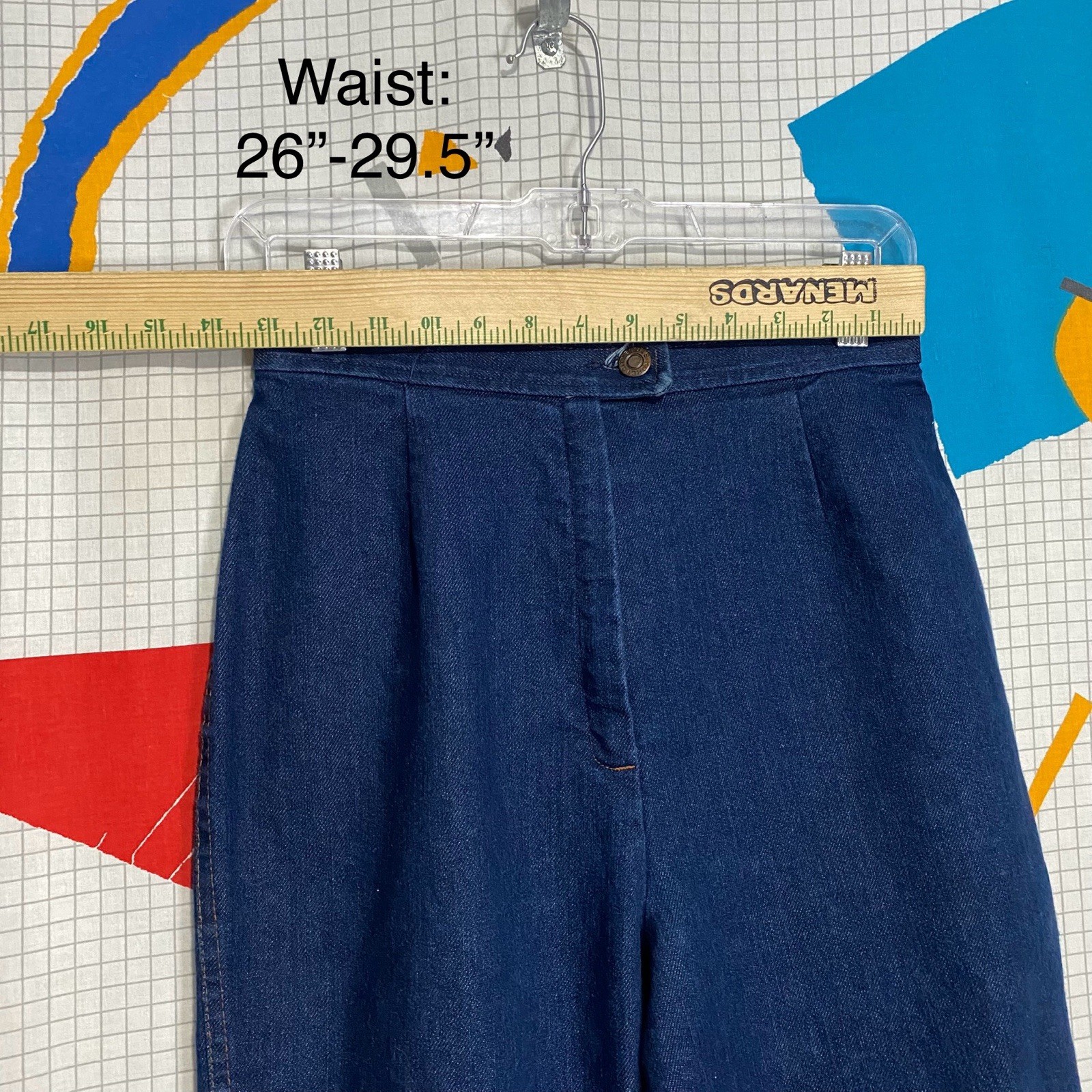 Vintage 70s Wide Leg Denim Jeans Bell Bottom Bareback High Waist 26-29×30 Hippie