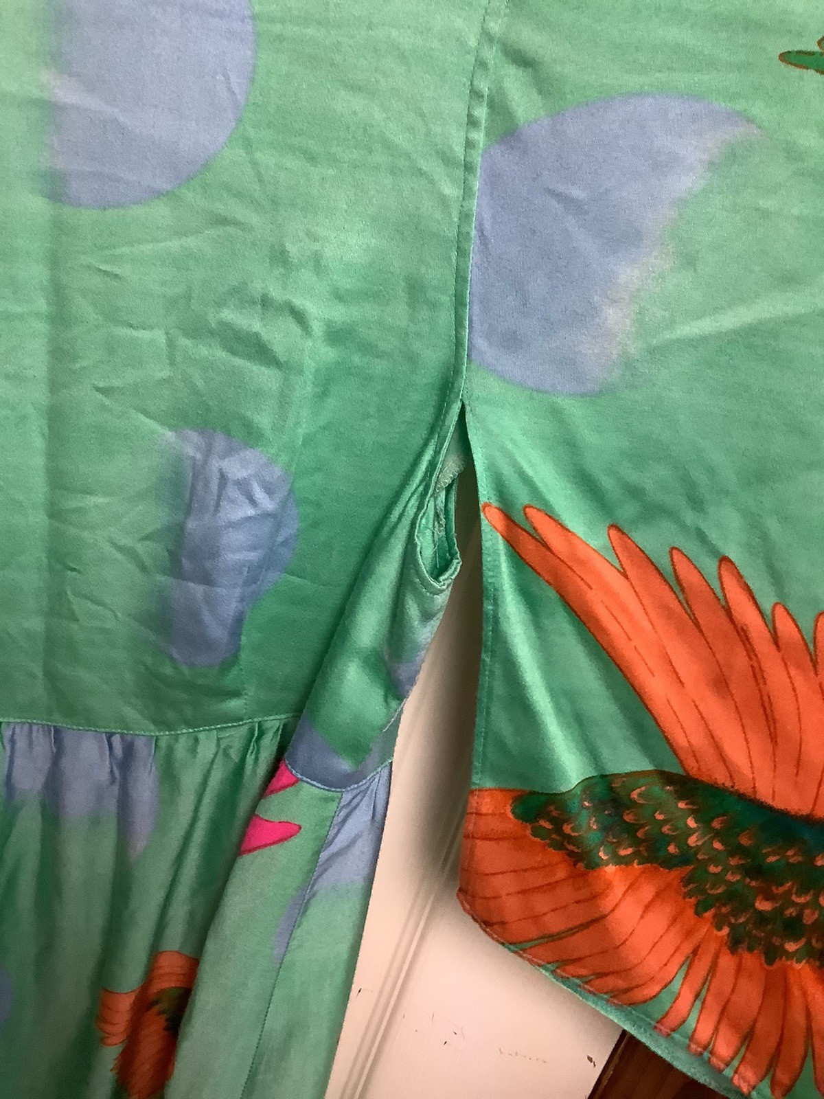 Vtg Hanae Mori Couture Japan Exotic Bird 3/4 Moon Motif Dress Wing Sleeves READ
