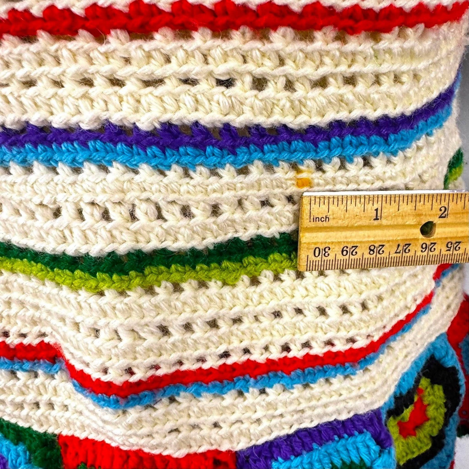 Vtg 70’s Crochet Granny Square Top Wool Rainbow Retro One Size See Measurements