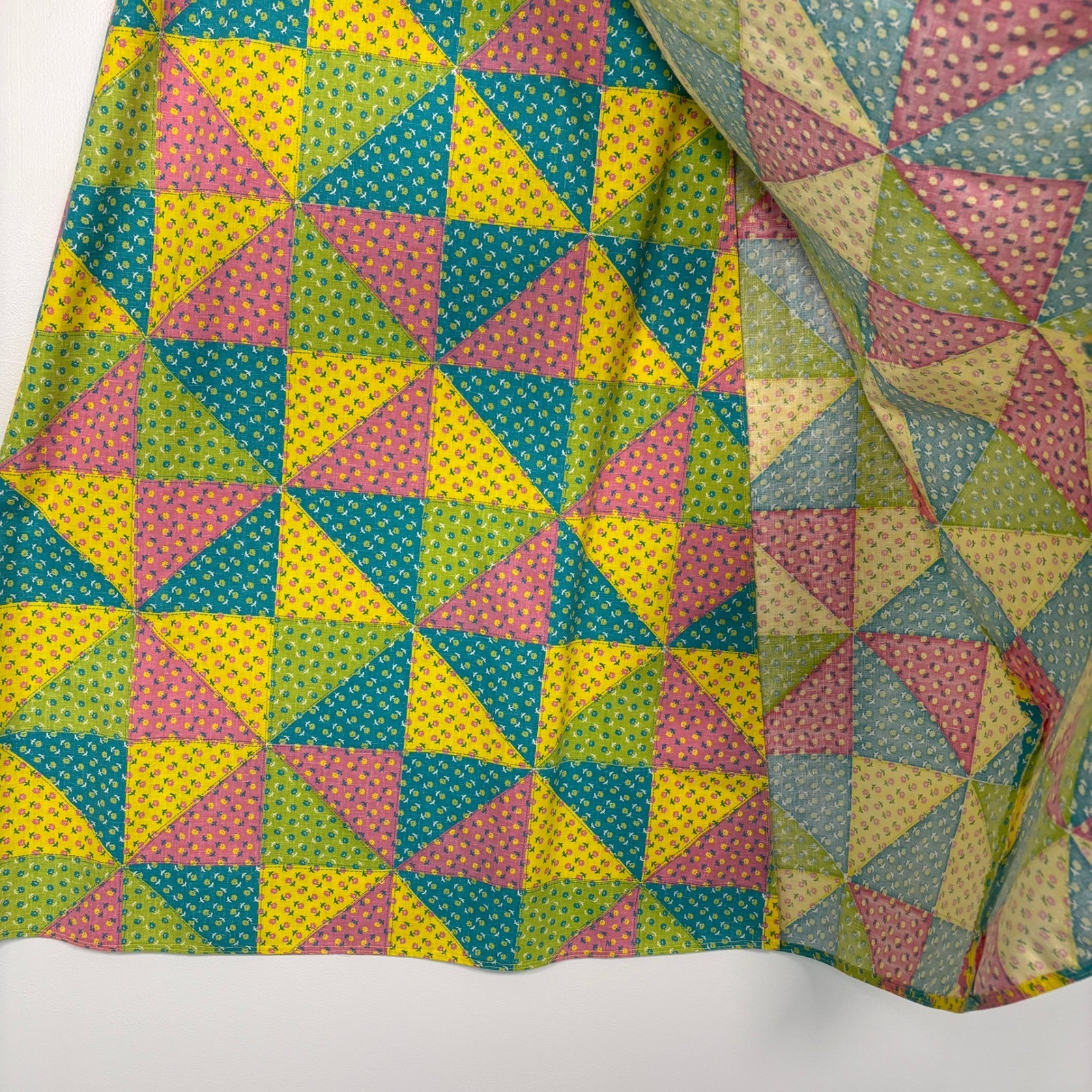 Handmade Women Maxi Skirt M Multicolor Vintage Patchwork Floral 70s Quilt Aline