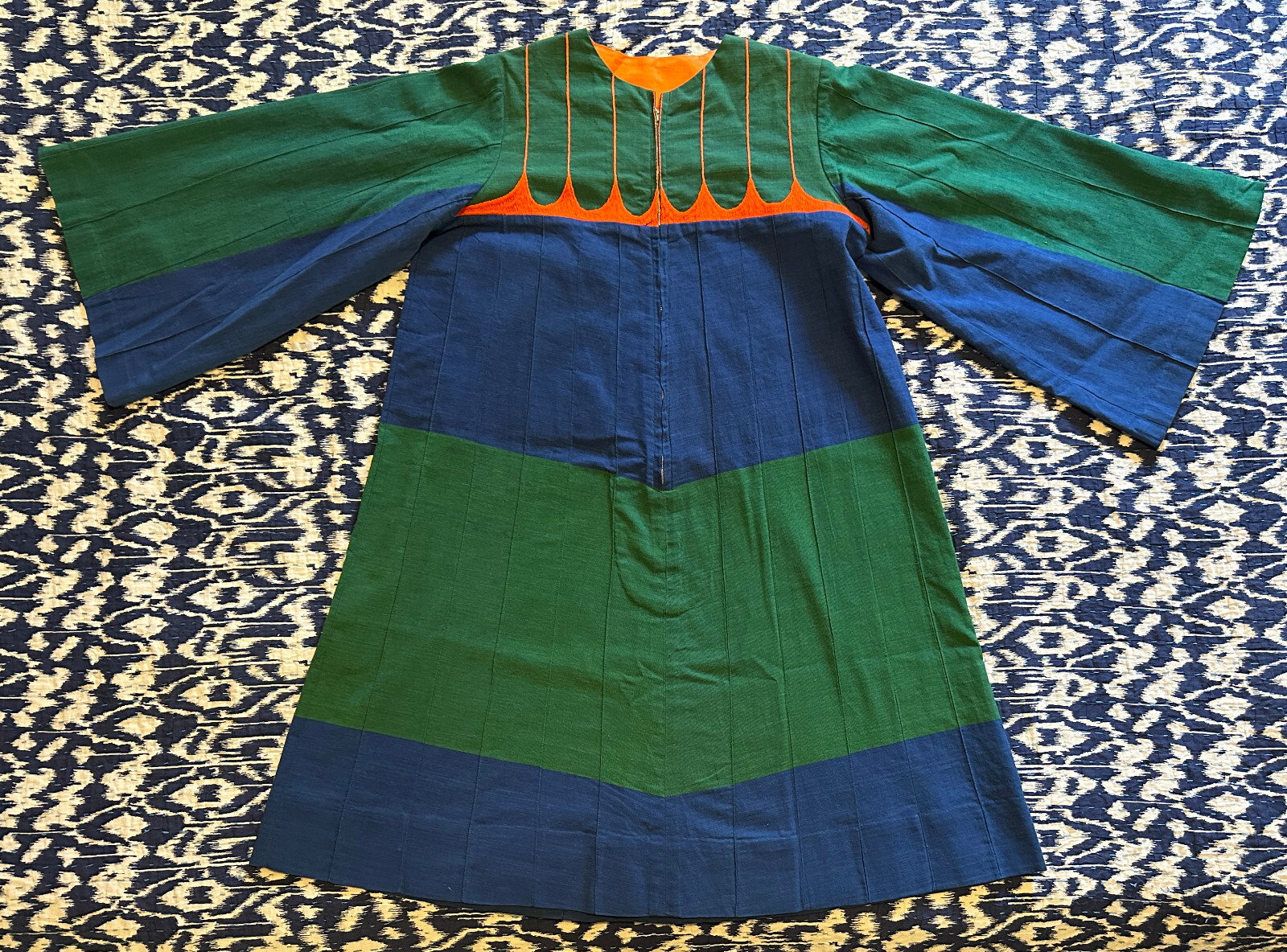 Vintage JOSEFA Mexico Boho 70’s cotton dress blue green orange embroidered