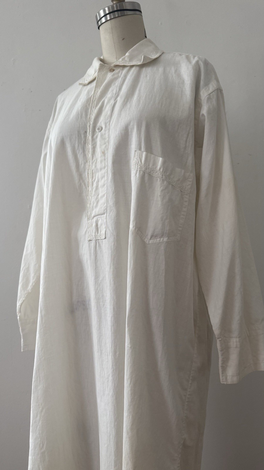 Antique Edwardian 1910s 1920s Cotton Night Shirt Dress Workwear Smock Oversized