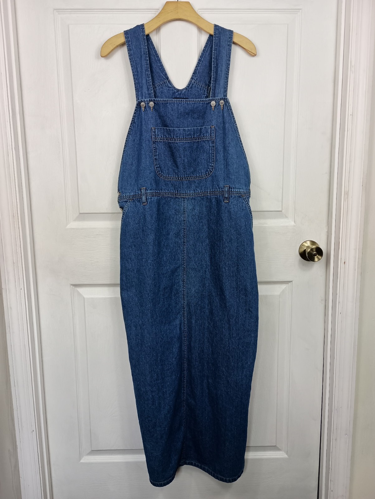Vintage 90s Dockers Overall Dress Womens Large Blue Denim Pinafore Jumper Pckts