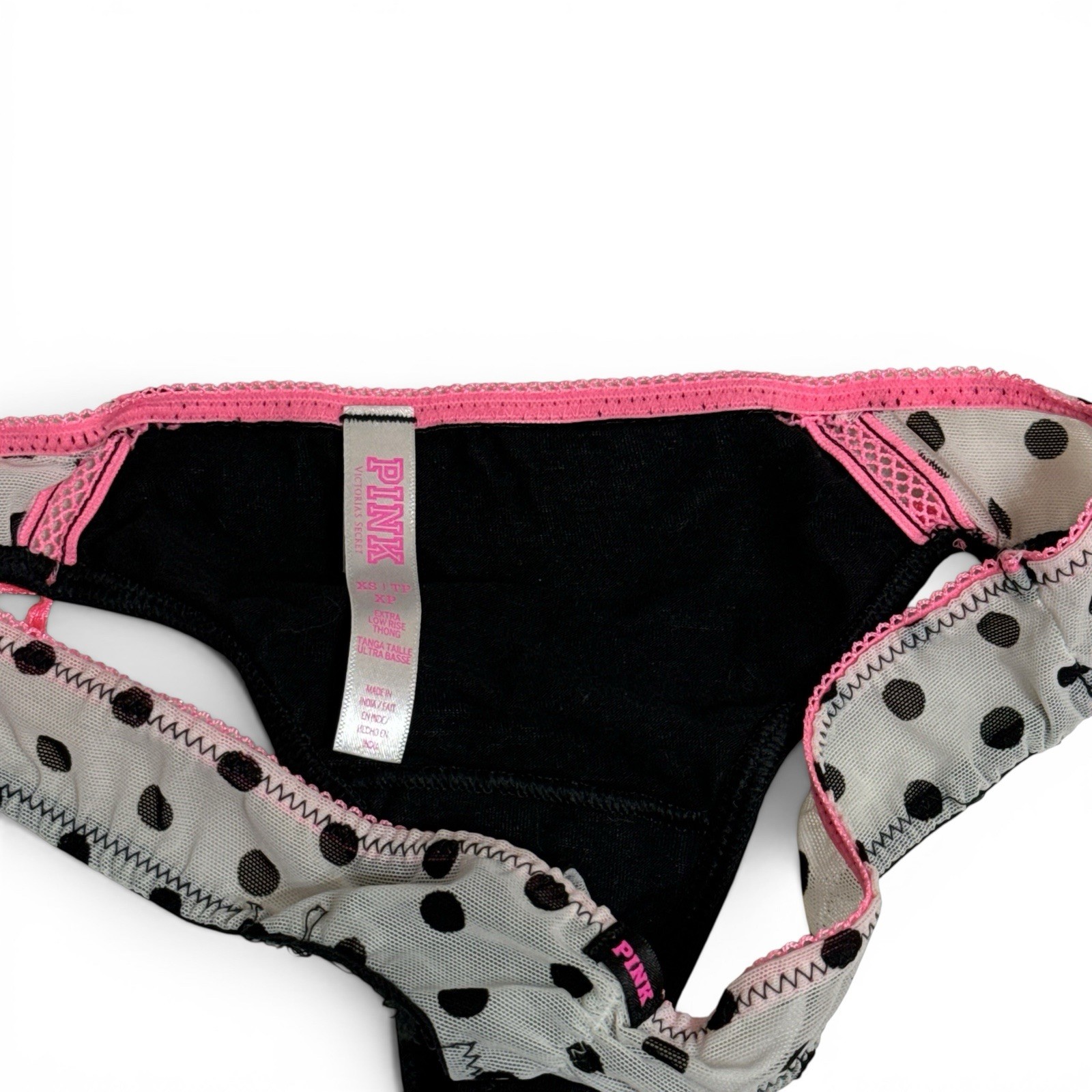 Y2K Victorias Secret PINK Extra Low Rise Thong Bows Lace Mesh Polka Dot XS