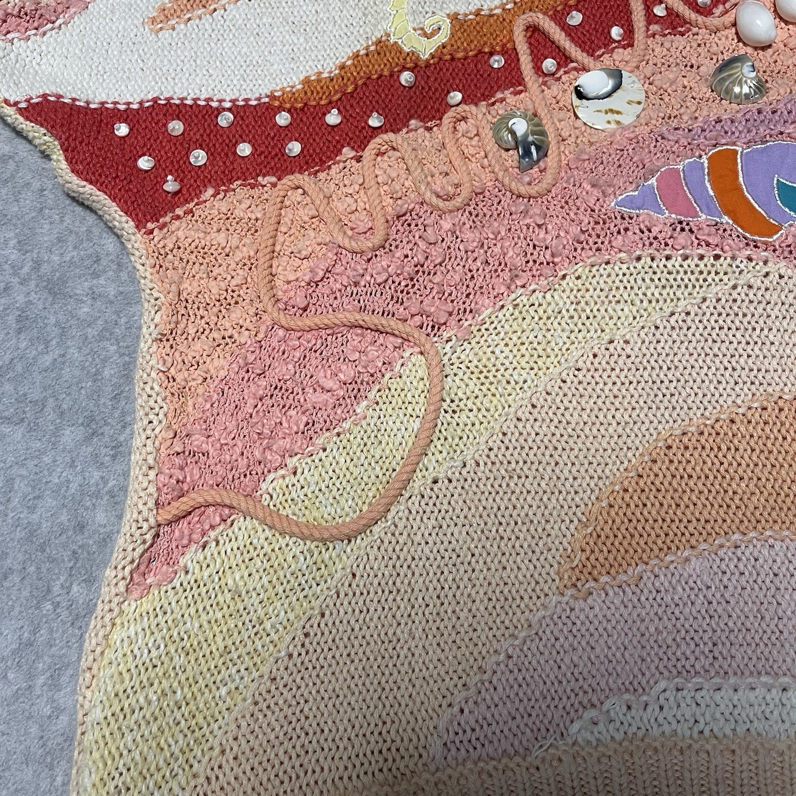 VTG Women’s Mariea Kim Sweater Seashells Seahorse Beach Summer Embroidered READ