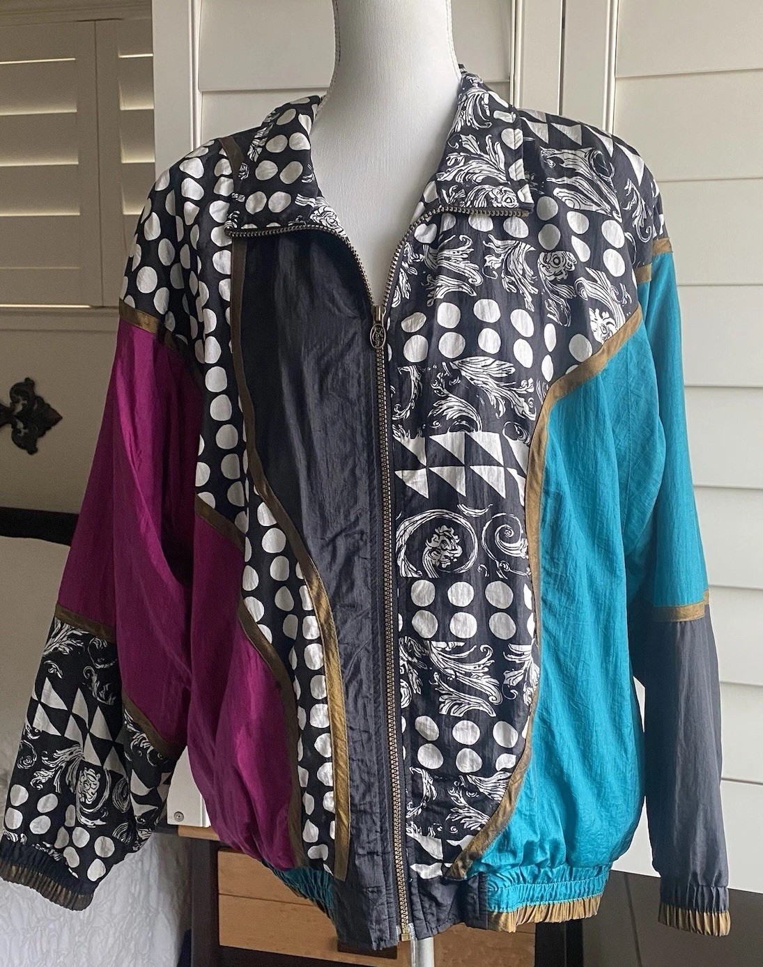 vtg Lavon Windbreaker Jacket Women XL Mix media 90s Retro Colorblock Zip Up