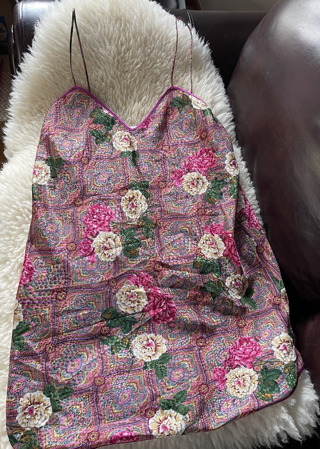 Vintage maidenform floral Satin lingerie slip dress Large USA