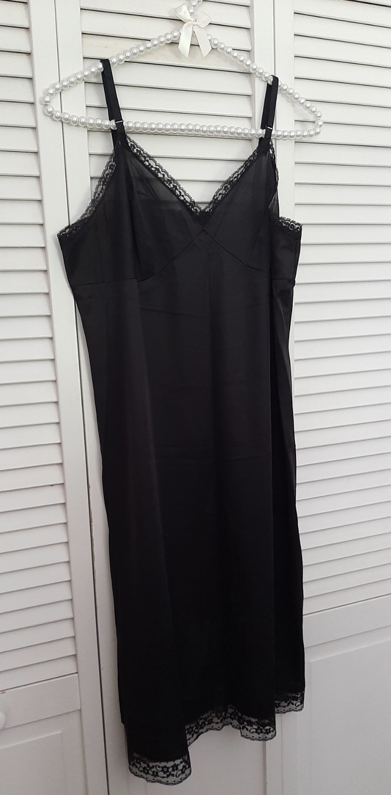 Vintage Full Slip in Black by VANITY FAIR Lace Trim, Size 38 Nylon Antron U.S.A.