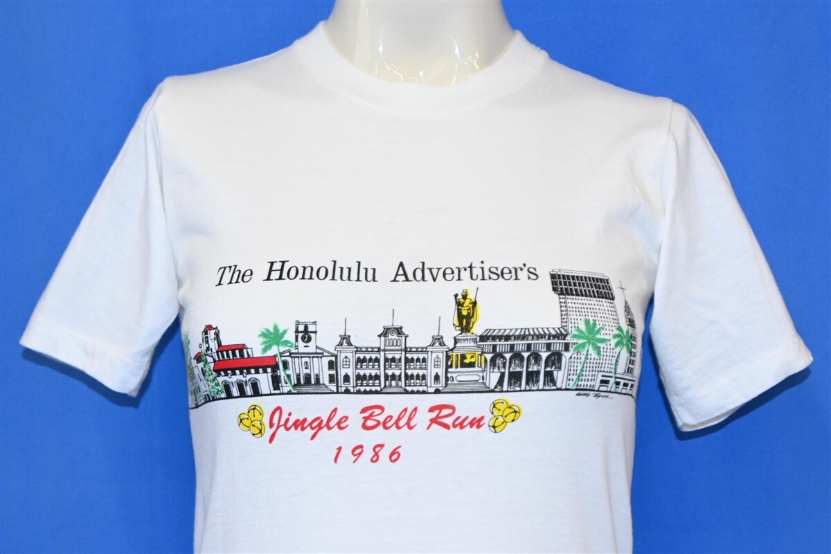 vintage 80s HONOLULU ADVERTISERS JINGLE BELL RUN 1986 WOMEN’S t-shirt SMALL S
