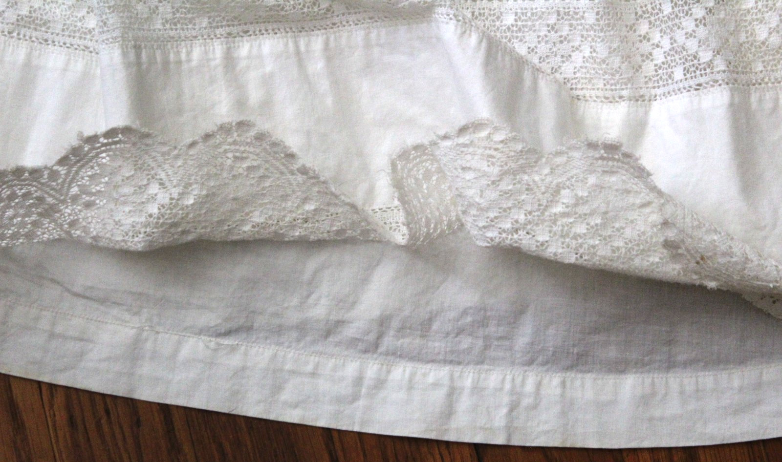 Antique Wide Cotton Half Slip with Lace & Trim Needs Elastic or Band