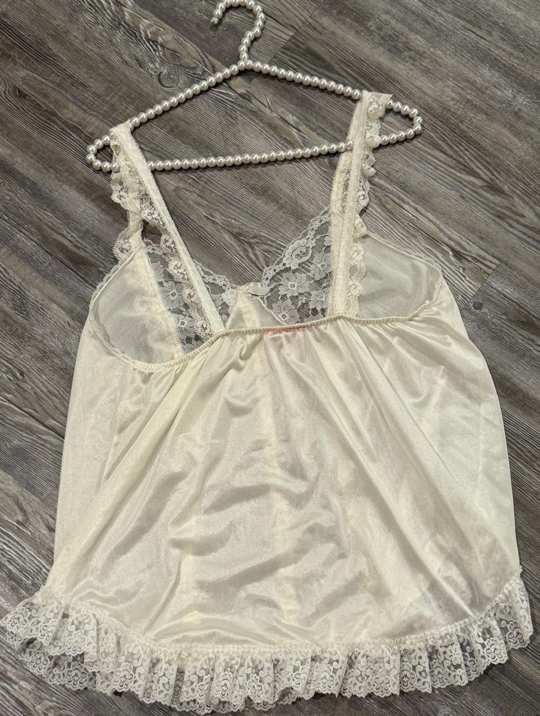 VTG 80’s JUST FOR WOMEN Ivory Nylon Floral Laced Ruffled Lingerie Camisole 2X
