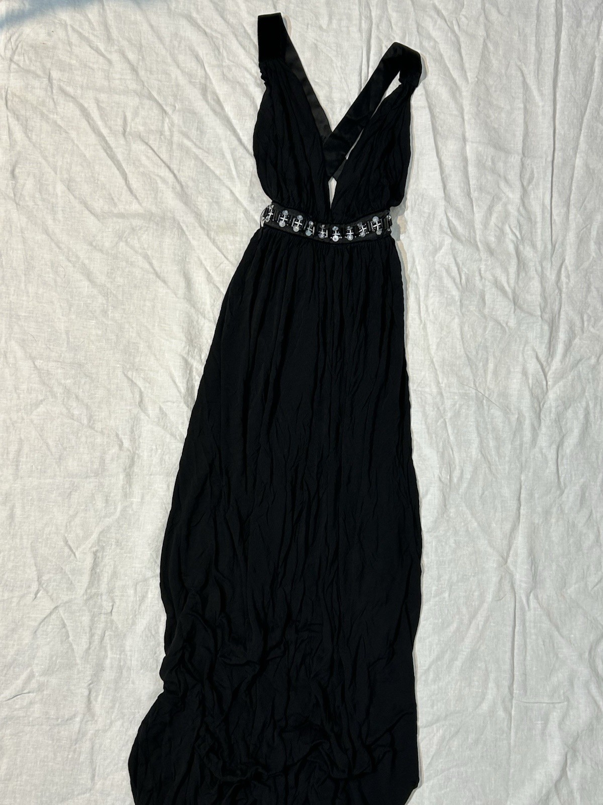 1990s Dolce & Gabbana D&G Black Plunging Sexy Beaded Sleeveless Vintage 90s Gown