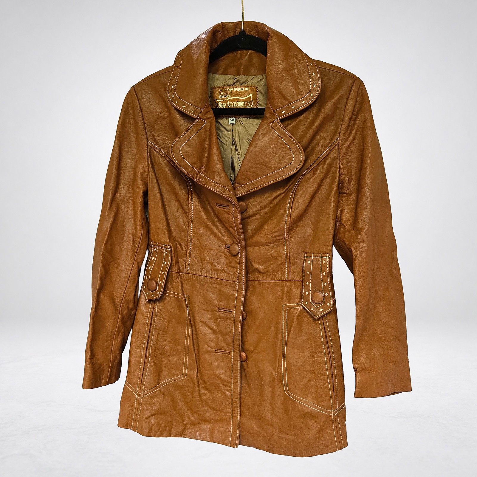 The Tannery Montgomery Ward Leather Jacket Womens 9 10 Tan Caramel Vintage