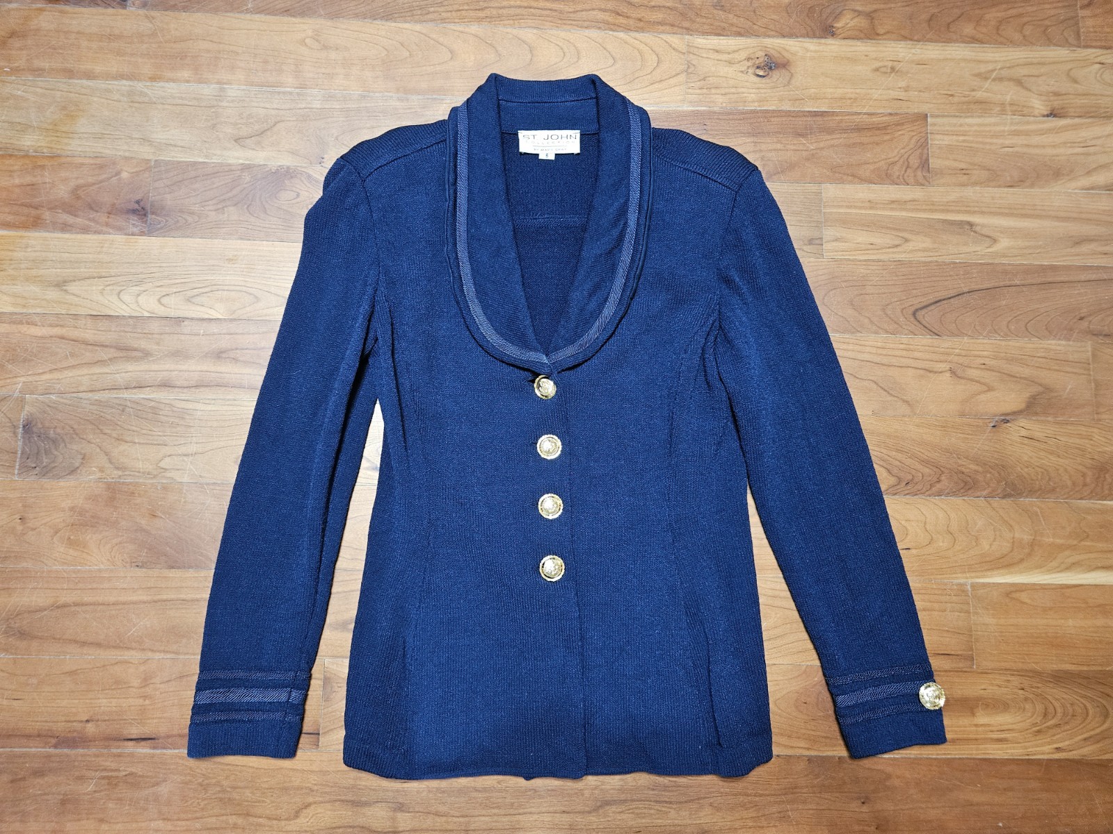 Vintage St. John Collection By Marie Gray Navy Blue Santana Knit Blazer Size 6