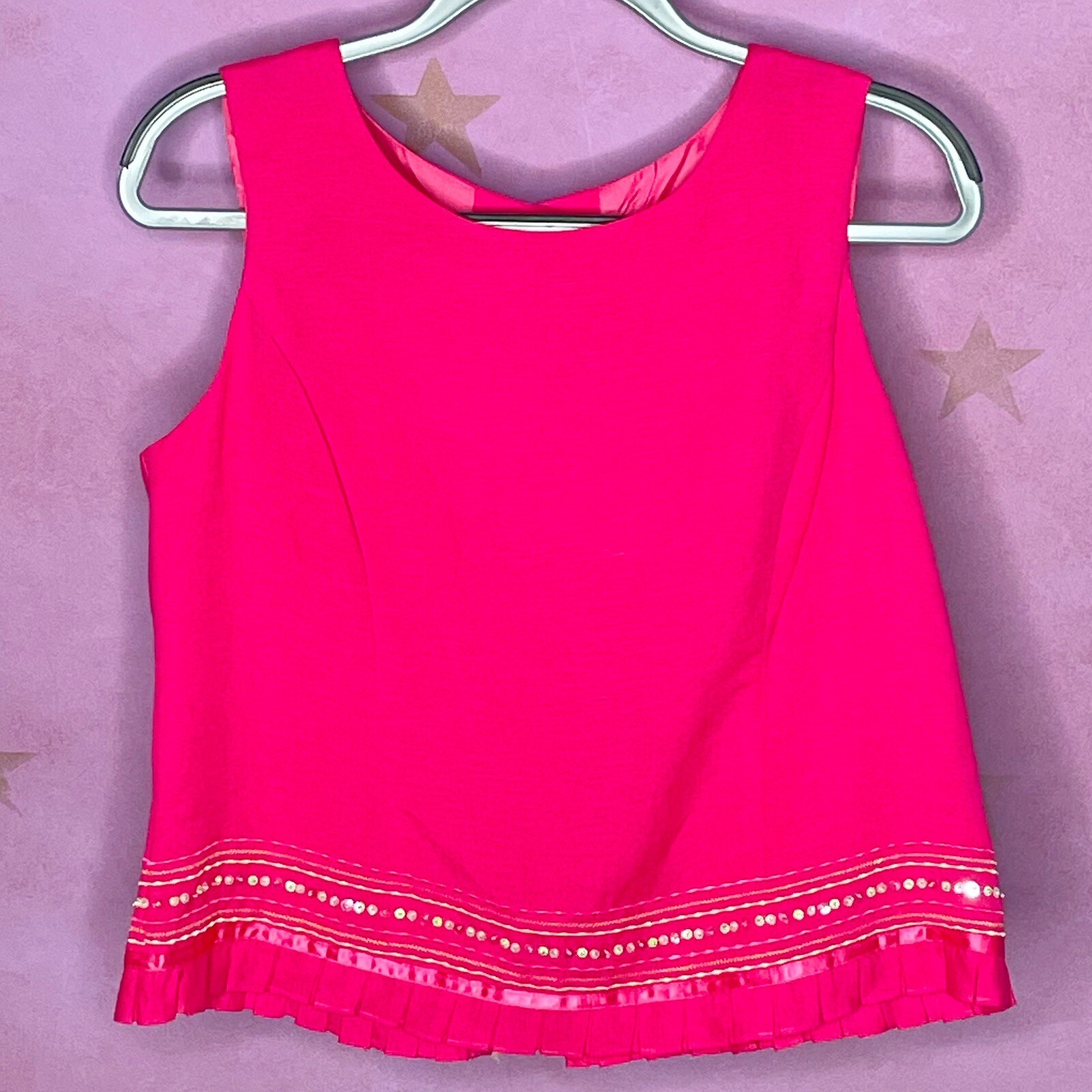 Plaza South Vintage Beaded Pink Sleeveless Fitted Top Women’s Size 8