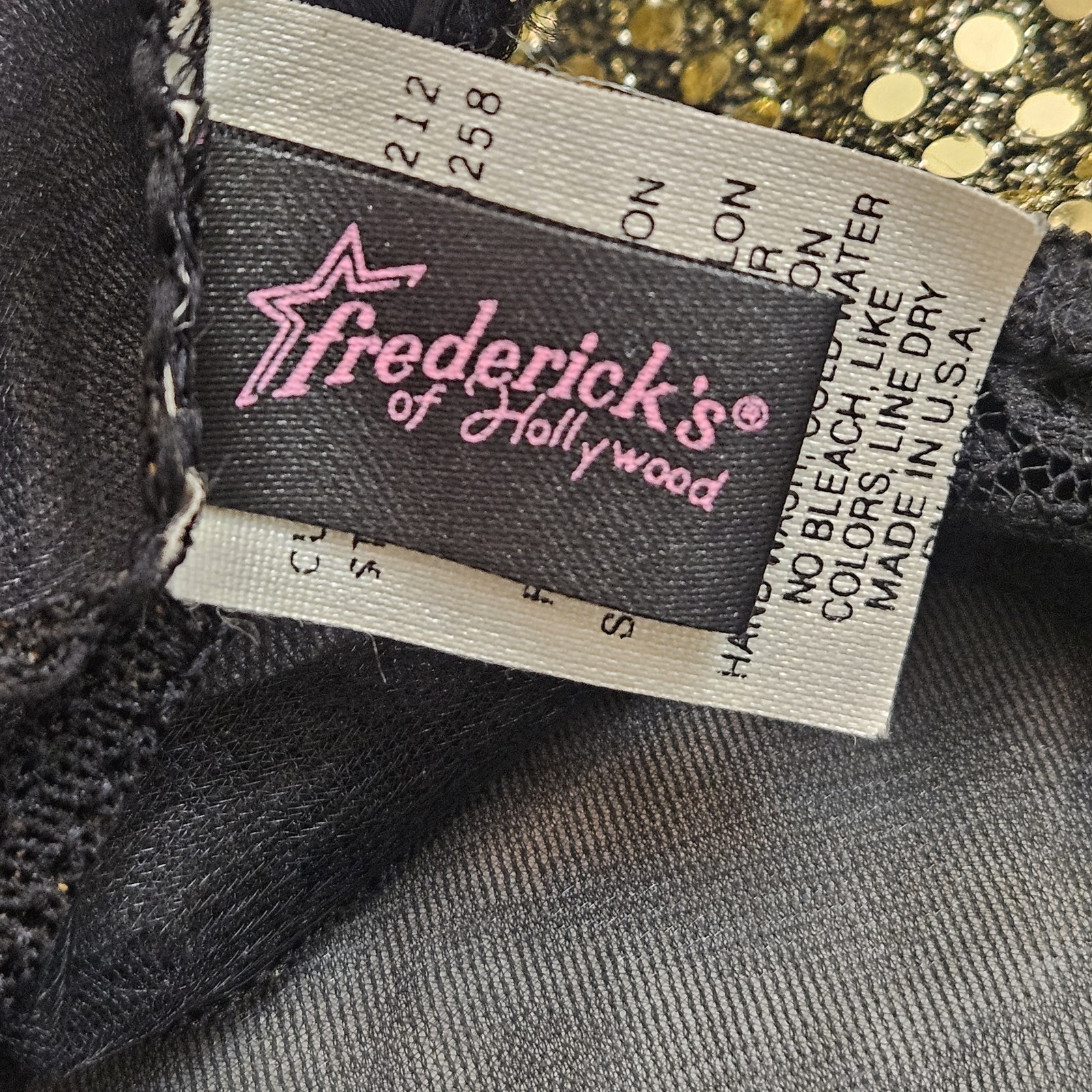 VTG Frederick’s of Hollywood Sheer Mesh Harem Pants Bra Set Sequin Black L USA