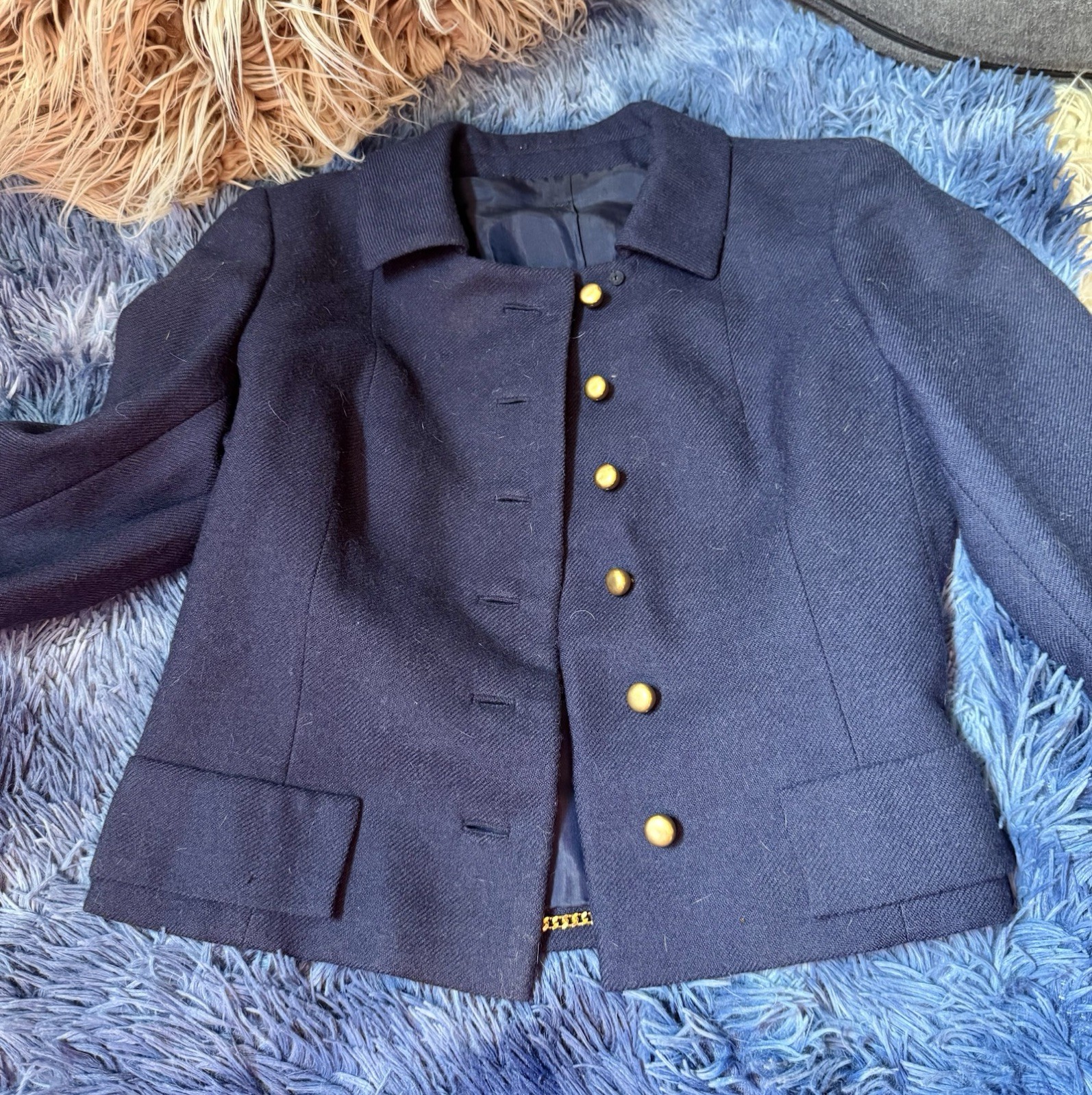 Vtg Frank Gallant Navy Blue Wool Jacket Blazer Good Buttons 60s 70s S M Chain