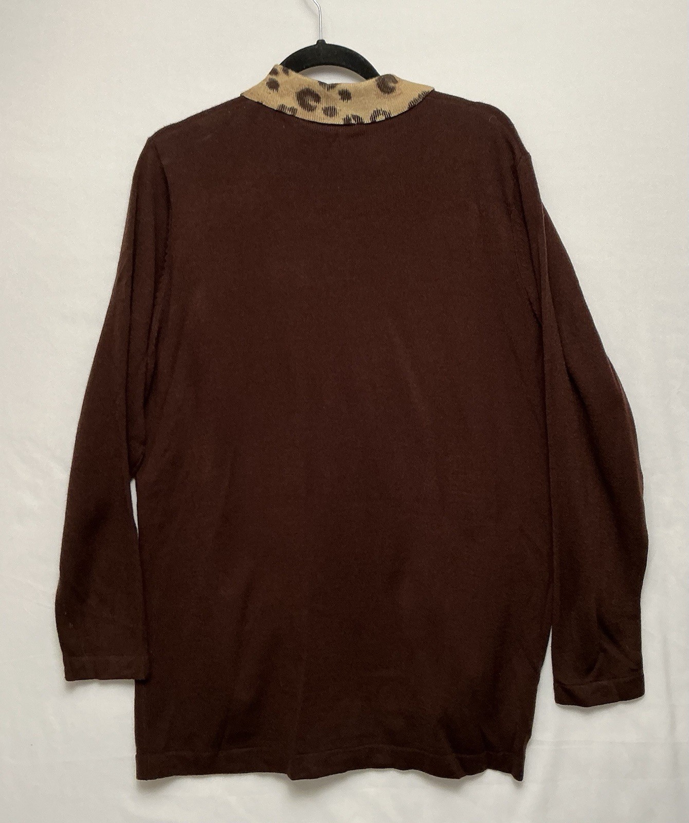 Y2K Sweater Cardigan Women’s Large NWT Brown Leopard Collar Rare Long