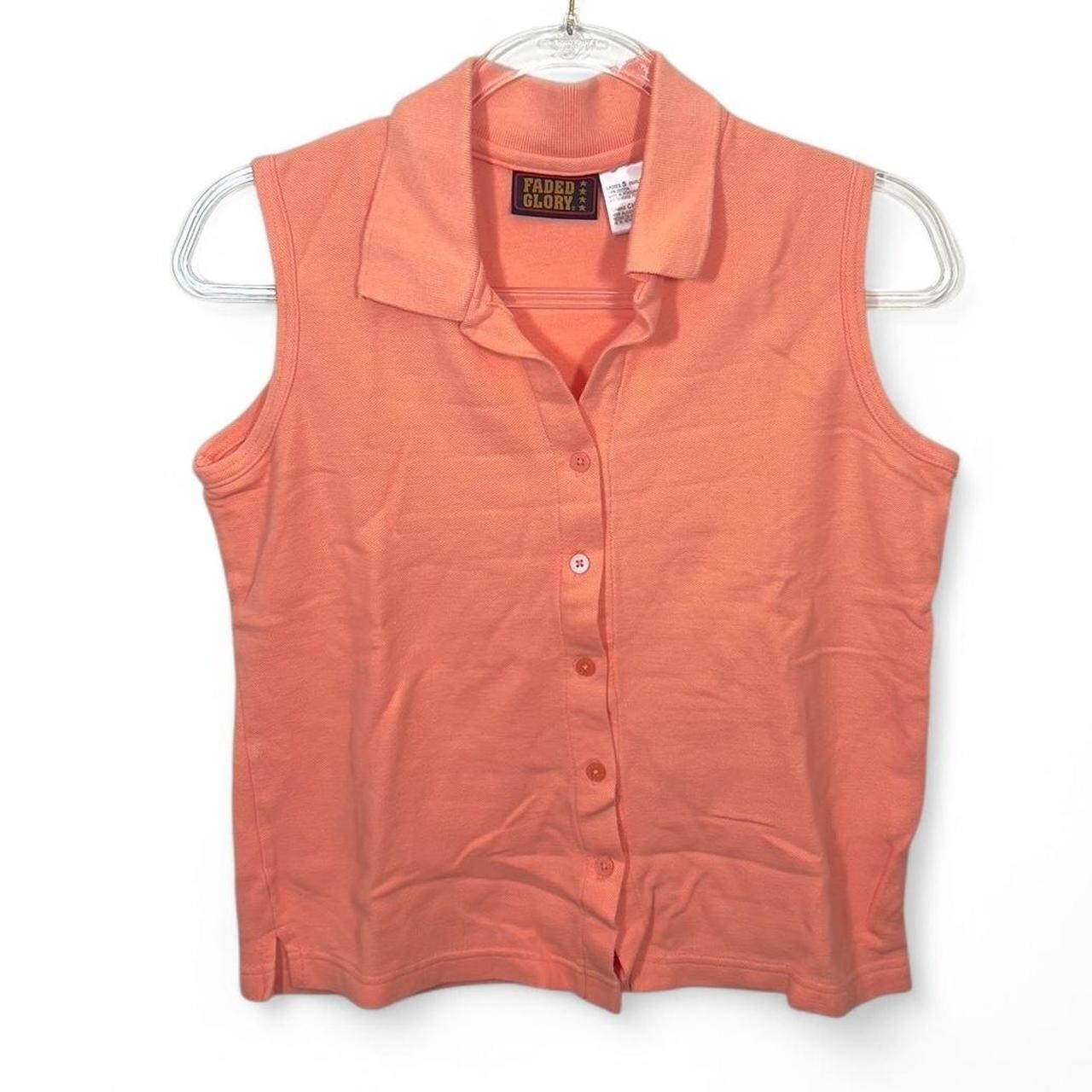 Faded Glory Button-Up Blouse Vintage Coral Color Tank Top 100% Cotton Size S