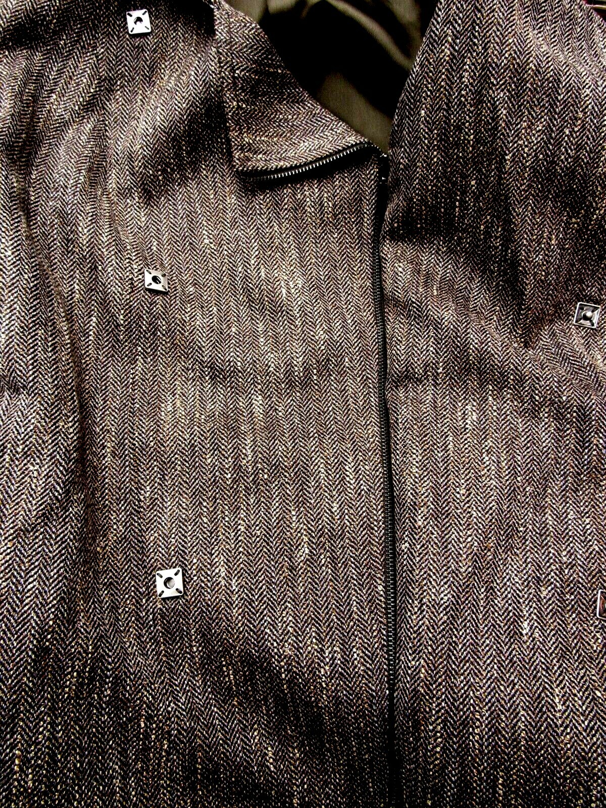 VTG COMPANY ELLEN TRACY Wool Blnd Jacket Biker Style Zipper Harris Tweed Gray 6