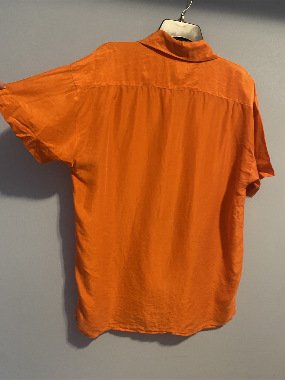 Vtg 100% Silk Blouse Orange Compagnie Internationale Express Boxy Button Up XS