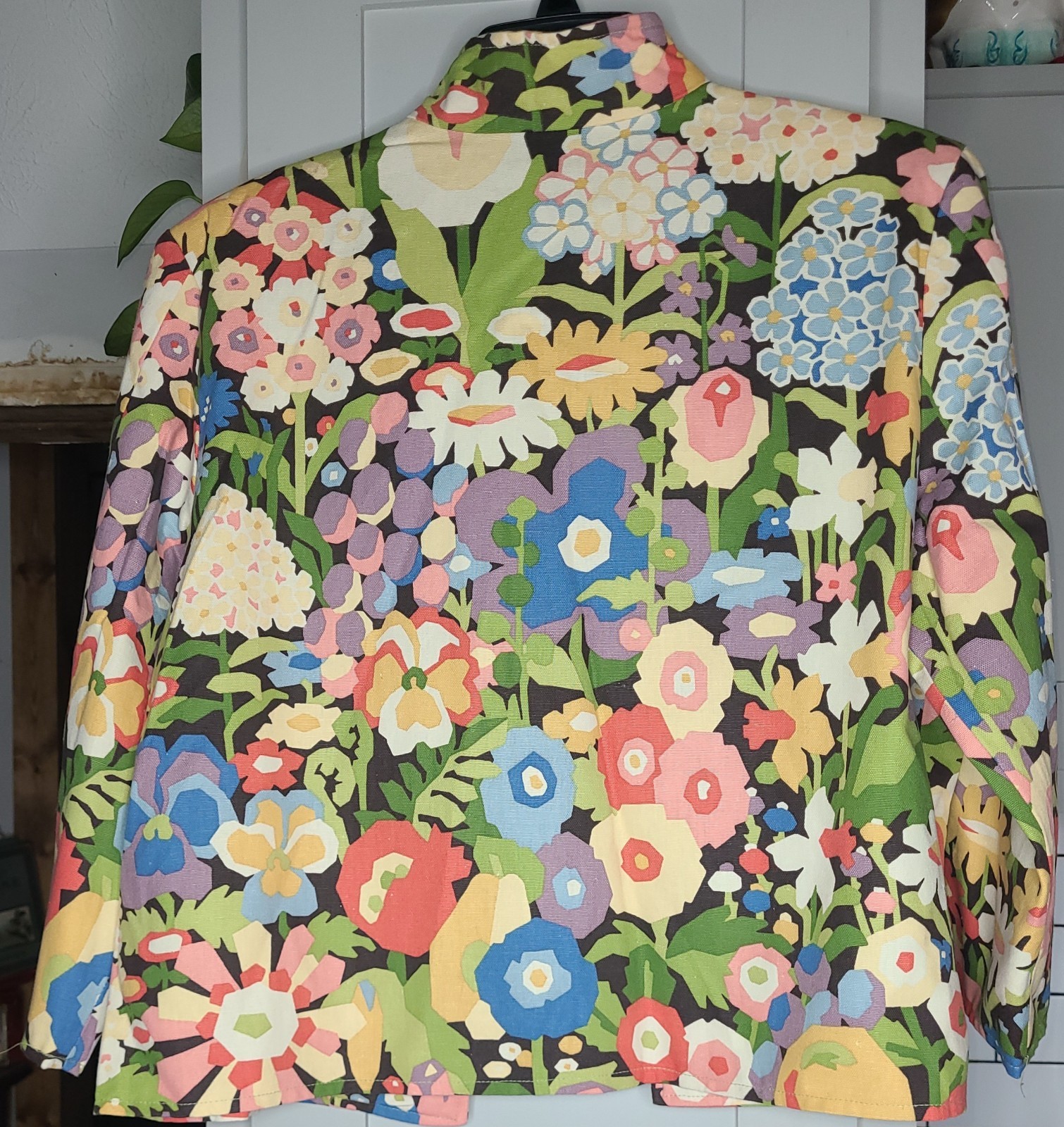 Vntg Jacket Painted Pony Floral Print Cotton Womans XL SP