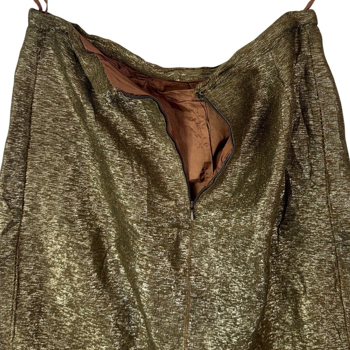 Vintage 60s Gold Metallic Skirt Lurex Pencil Party Costume 28W Medium As-Is